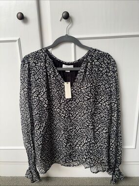 Anthropologie Black and White Animal Print V-Neck Blouse